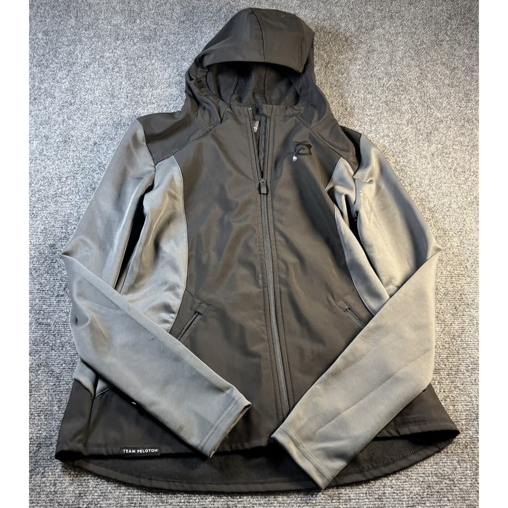 Fossa Peloton Softshell Jacket Womens Medium Black Grey Hooded Full Zip Athletic